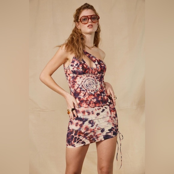 Jaded London Tie-Dye Mini Dress - Purple and Cream - Picture 1 of 4